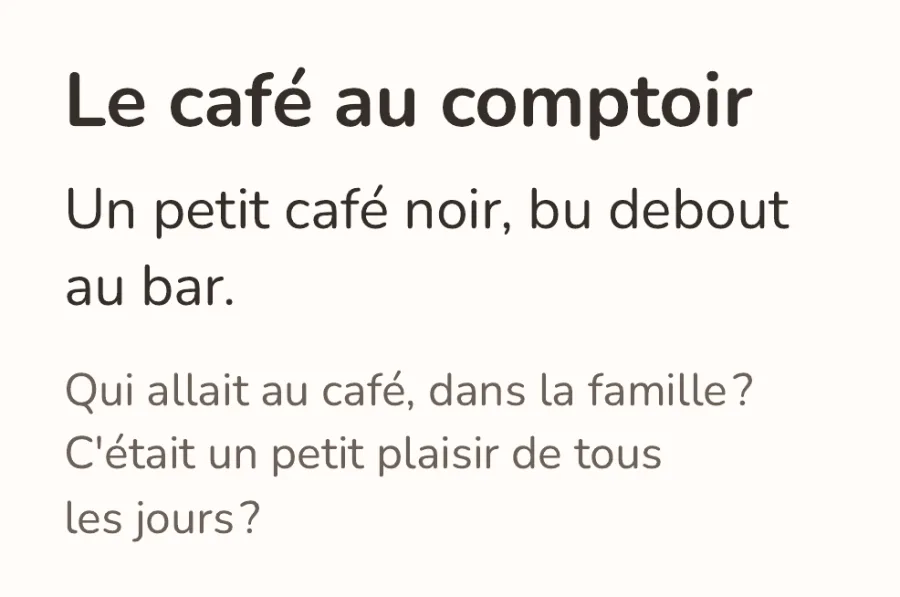 La carte « Le café au comptoir » : une question qui fait raconter.